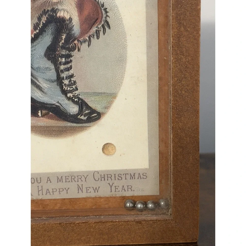 Vintage Christmas Cat Postcard Dexterity Puzzle Rolling Ball Game Wood Frame
